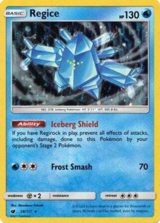 Regice (28/111) (Cosmos Holo) [Sun & Moon: Crimson Invasion] | Mindsight Gaming