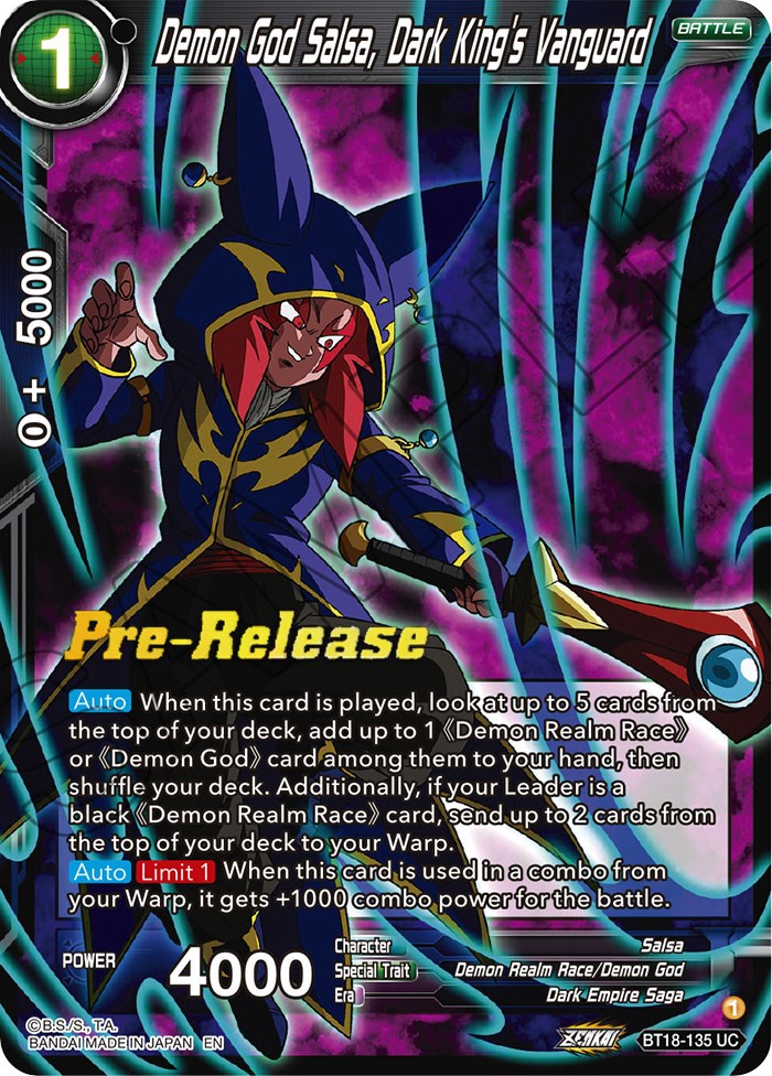 Demon God Salsa, Dark King's Vanguard (BT18-135) [Dawn of the Z-Legends Prerelease Promos] | Mindsight Gaming