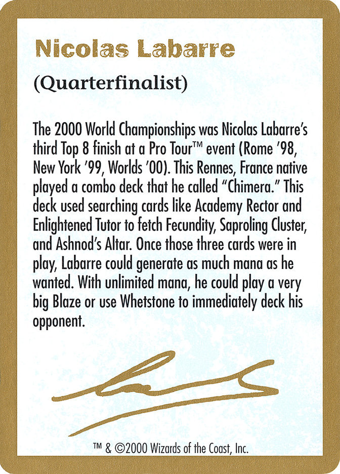 Nicolas Labarre Bio [World Championship Decks 2000] | Mindsight Gaming