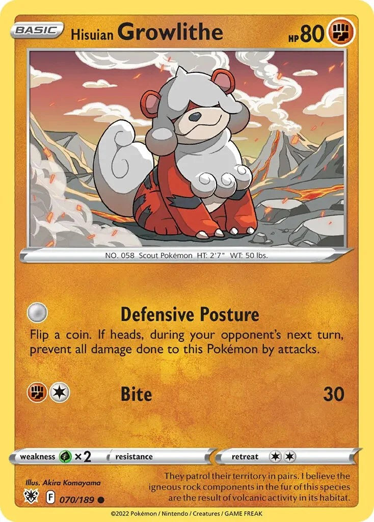 Hisuian Growlithe (070/189) (Theme Deck Exclusive) [Sword & Shield: Astral Radiance] | Mindsight Gaming