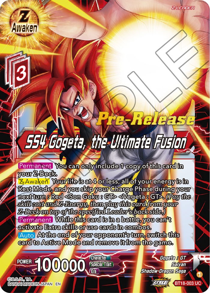 SS4 Gogeta, the Ultimate Fusion (BT18-003) [Dawn of the Z-Legends Prerelease Promos] | Mindsight Gaming