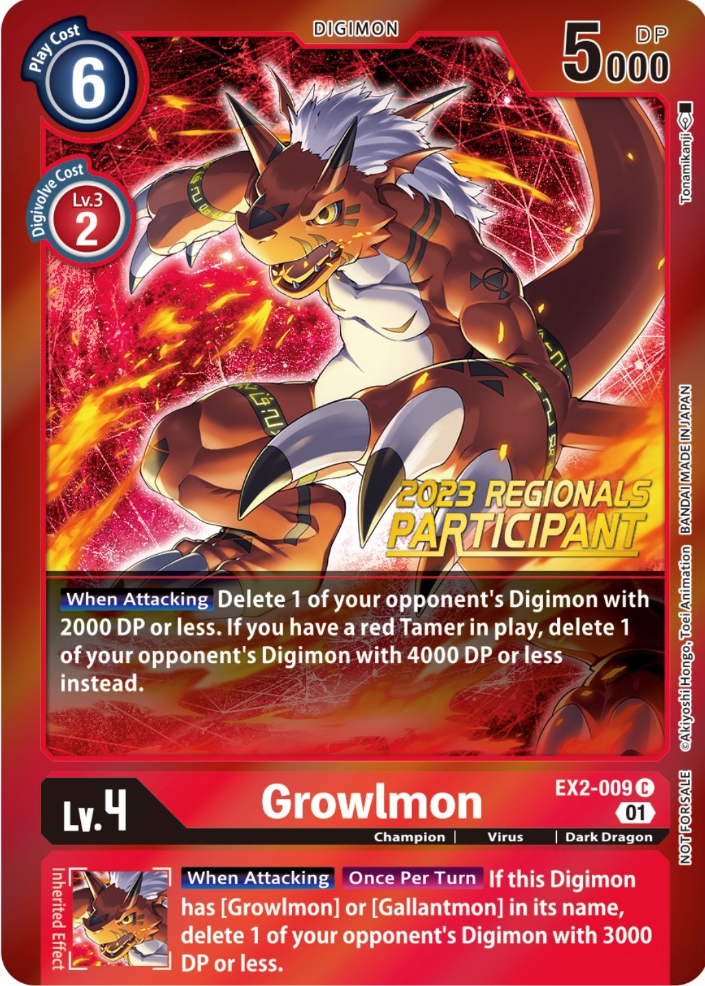 Growlmon [EX2-009] (2023 Regionals Participant) [Digital Hazard Promos] | Mindsight Gaming