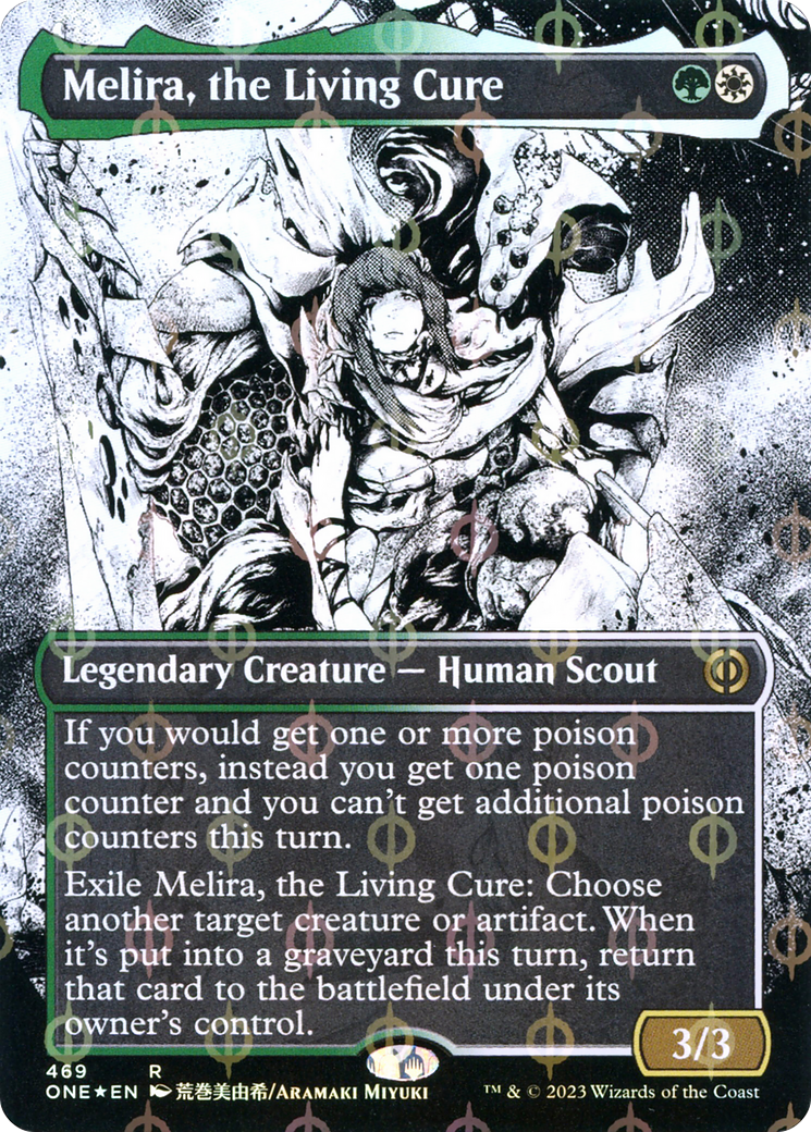 Melira, the Living Cure (Borderless Manga Step-and-Compleat Foil) [Phyrexia: All Will Be One] | Mindsight Gaming