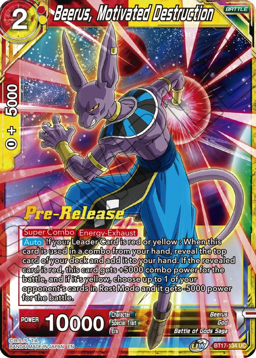 Beerus, Motivated Destruction (BT17-134) [Ultimate Squad Prerelease Promos] | Mindsight Gaming