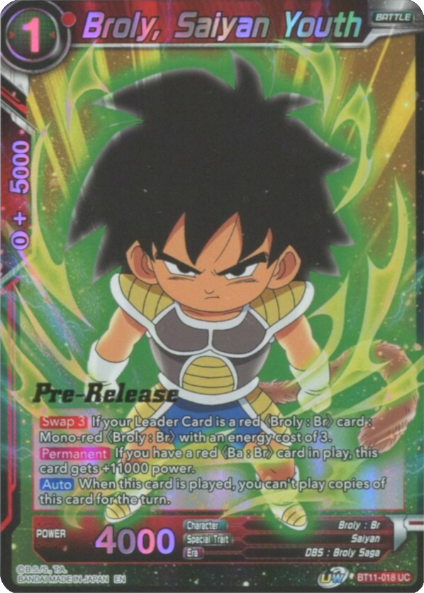 Broly, Saiyan Youth (BT11-018) [Vermilion Bloodline Prerelease Promos] | Mindsight Gaming