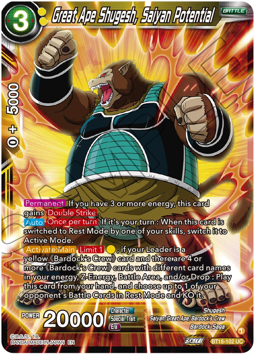 Great Ape Shugesh, Saiyan Potential (BT18-102) [Dawn of the Z-Legends] | Mindsight Gaming