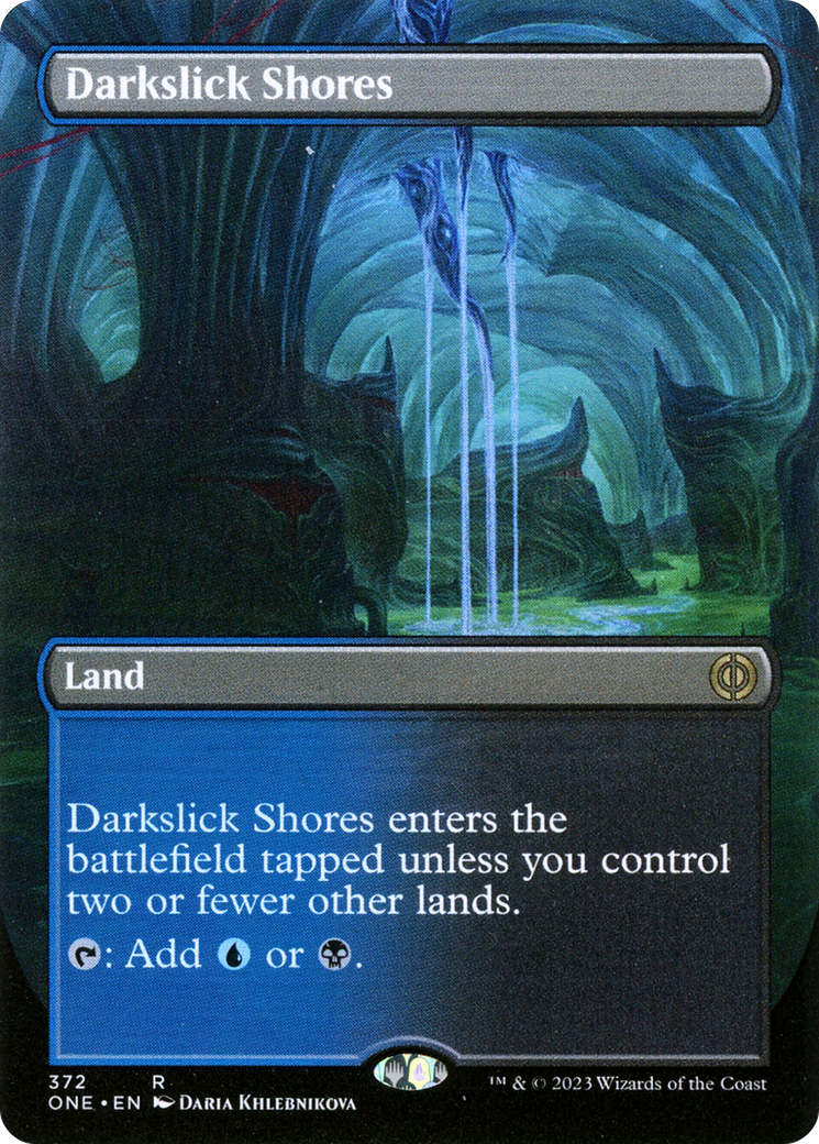 Darkslick Shores (Borderless Alternate Art) [Phyrexia: All Will Be One] | Mindsight Gaming