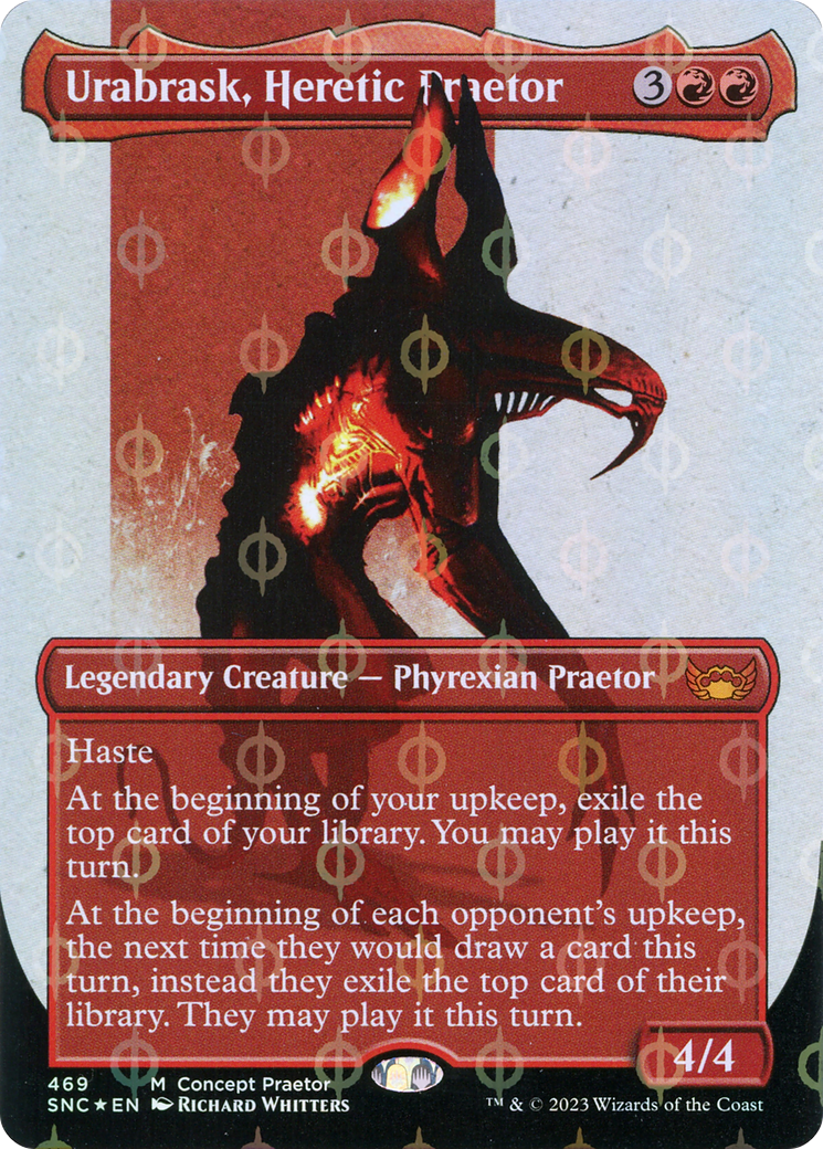 Urabrask, Heretic Praetor (Borderless Concept Praetors Step-and-Compleat Foil) [Phyrexia: All Will Be One] | Mindsight Gaming