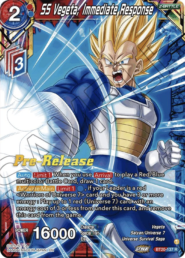 SS Vegeta, Immediate Response (BT20-137) [Power Absorbed Prerelease Promos] | Mindsight Gaming