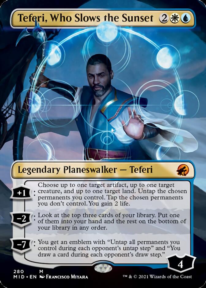 Teferi, Who Slows the Sunset (Borderless) [Innistrad: Midnight Hunt] | Mindsight Gaming