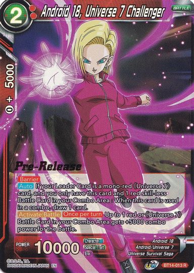 Android 18, Universe 7 Challenger (BT14-013) [Cross Spirits Prerelease Promos] | Mindsight Gaming