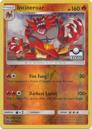 Incineroar (26/149) (League Promo) [Sun & Moon: Base Set] | Mindsight Gaming