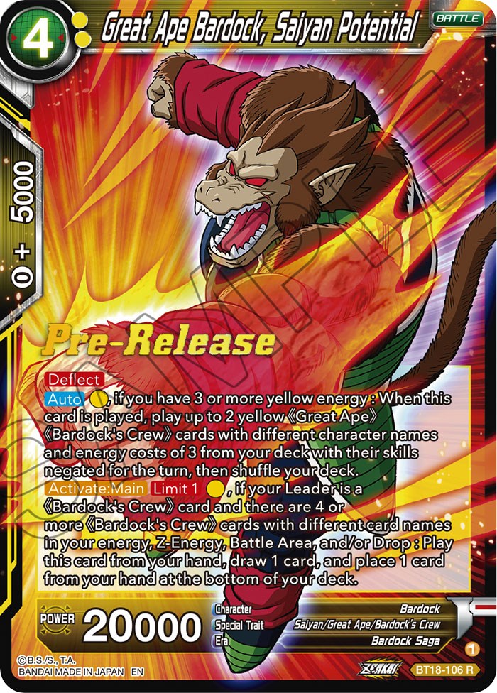 Great Ape Bardock, Saiyan Potential (BT18-106) [Dawn of the Z-Legends Prerelease Promos] | Mindsight Gaming