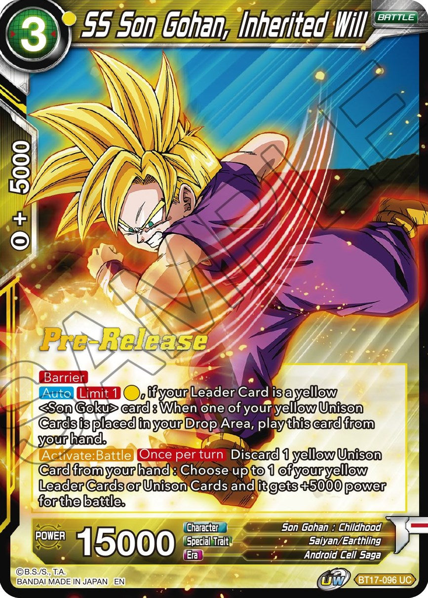 SS Son Gohan, Inherited Will (BT17-096) [Ultimate Squad Prerelease Promos] | Mindsight Gaming