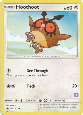 Hoothoot (106/147) (Deck Exclusive #1) [Sun & Moon: Trainer Kit - Alolan Sandslash] | Mindsight Gaming