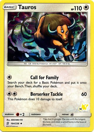 Tauros (164/236) (Pikachu Stamp #14) [Battle Academy 2020] | Mindsight Gaming