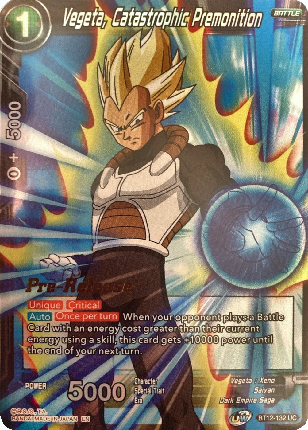 Vegeta, Catastrophic Premonition (BT12-132) [Vicious Rejuvenation Prerelease Promos] | Mindsight Gaming