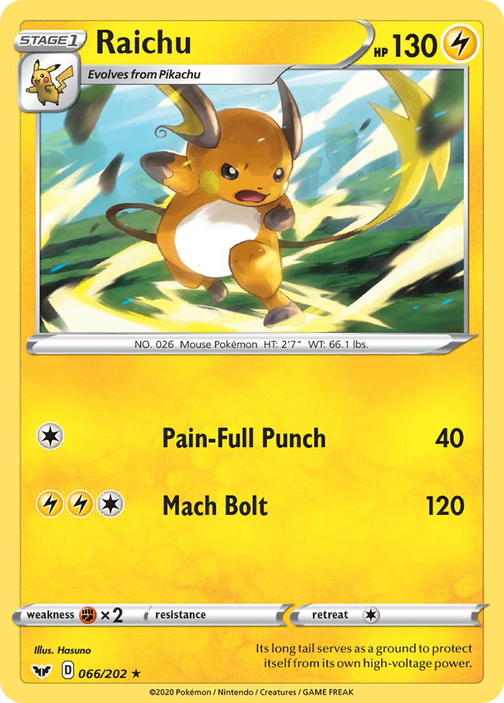 Raichu (066/202) [Sword & Shield: Base Set] | Mindsight Gaming