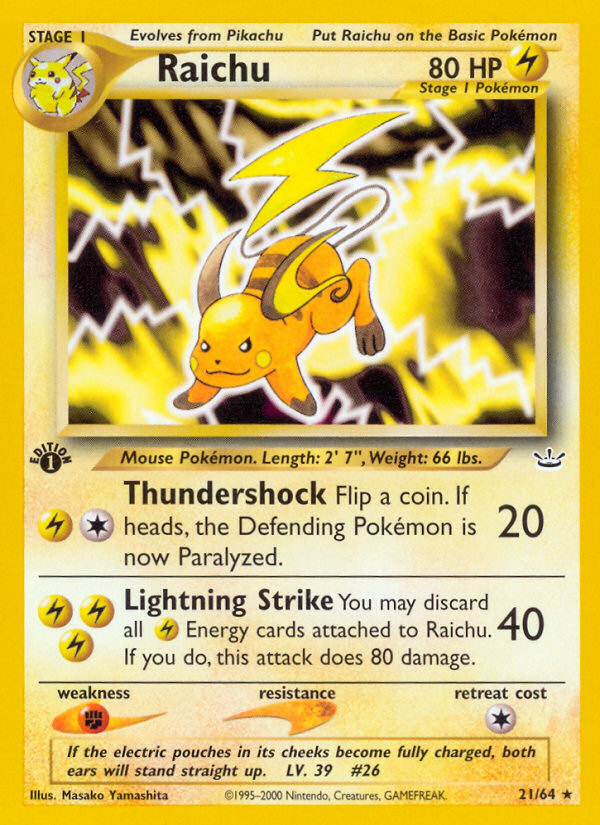 Raichu (21/64) [Neo Revelation 1st Edition] | Mindsight Gaming