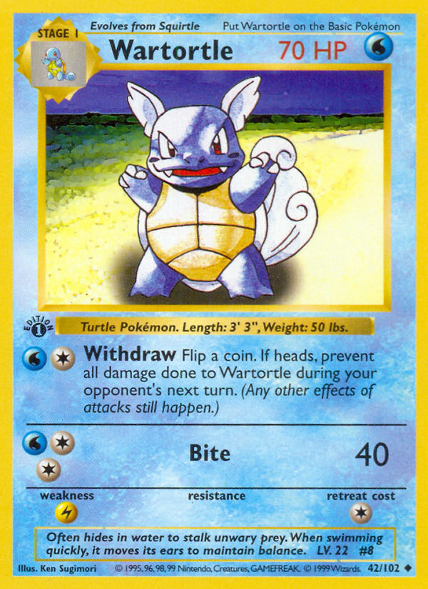 Wartortle (42/102) (Shadowless) [Base Set 1st Edition] | Mindsight Gaming