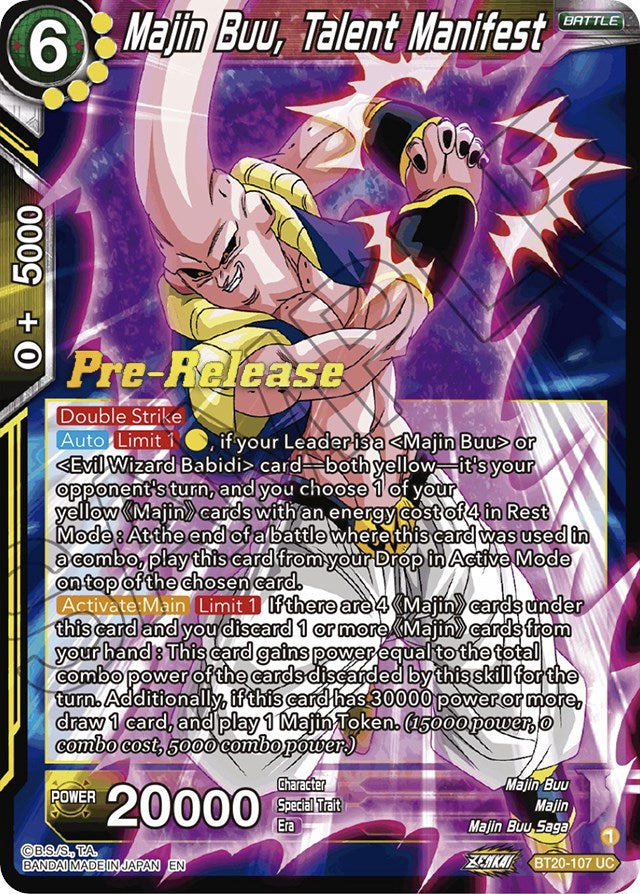 Majin Buu, Talent Manifest (BT20-107) [Power Absorbed Prerelease Promos] | Mindsight Gaming