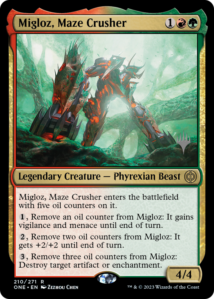 Migloz, Maze Crusher (Promo Pack) [Phyrexia: All Will Be One Promos] | Mindsight Gaming