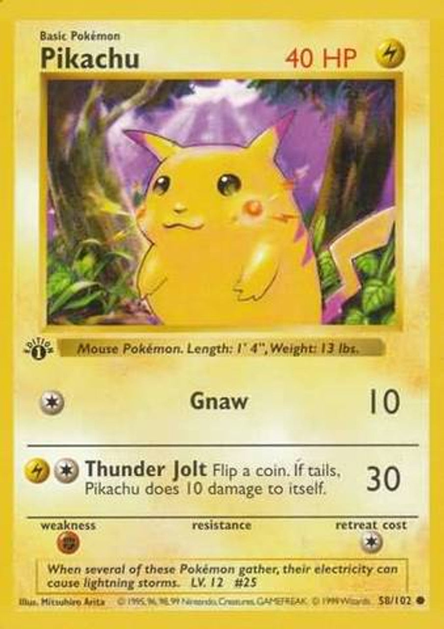 Pikachu (58/102) (Red Cheeks Misprint) [Base Set 1st Edition] | Mindsight Gaming