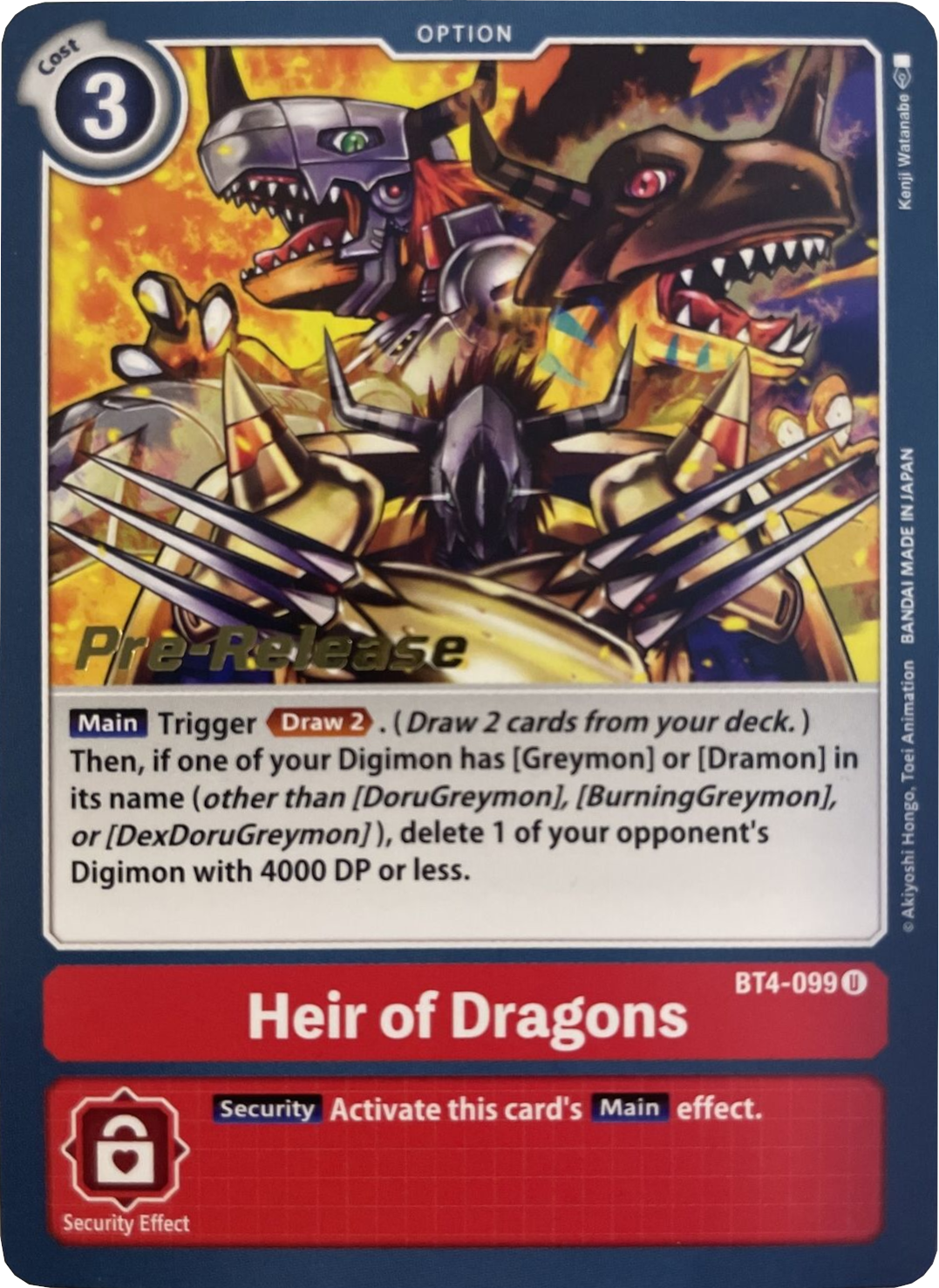 Heir of Dragons [BT4-099] [Great Legend Pre-Release Promos] | Mindsight Gaming