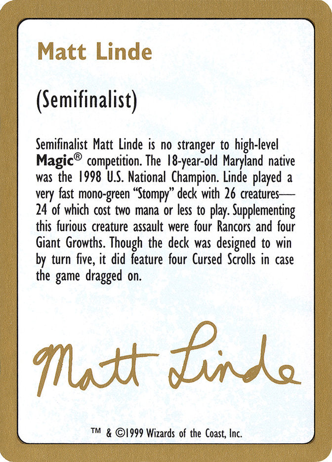 Matt Linde Bio [World Championship Decks 1999] | Mindsight Gaming