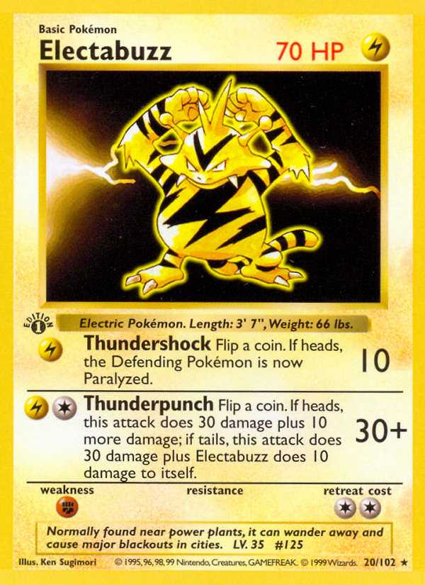 Electabuzz (20/102) (Shadowless) [Base Set 1st Edition] | Mindsight Gaming