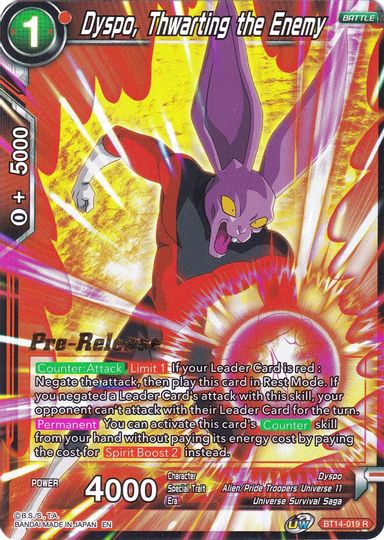 Dyspo, Thwarting the Enemy (BT14-019) [Cross Spirits Prerelease Promos] | Mindsight Gaming