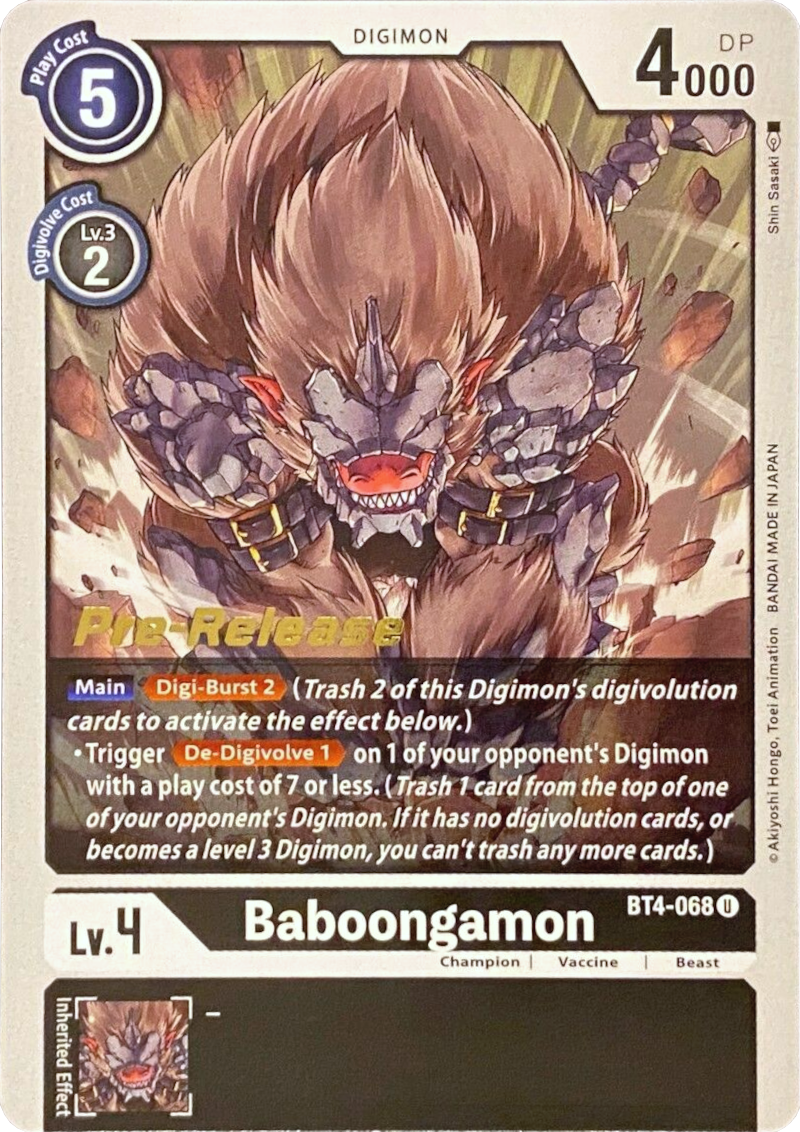 Baboongamon [BT4-068] [Great Legend Pre-Release Promos] | Mindsight Gaming