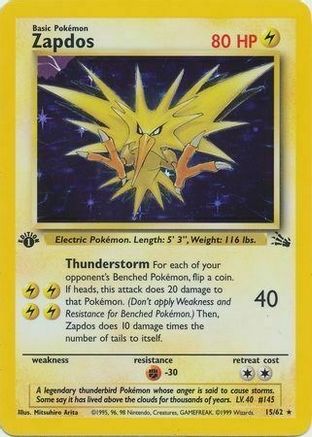 Zapdos (15/62) (Cosmos Holo) [Fossil 1st Edition] | Mindsight Gaming