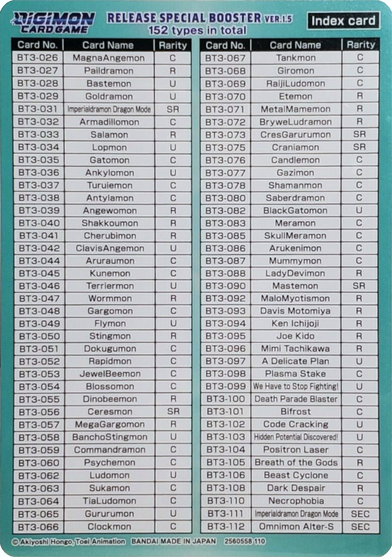 Release Special Booster Ver.1.5 Index Card (Player 2) [Release Special Booster Ver.1.5] | Mindsight Gaming