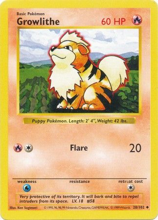 Growlithe (28/102) [Base Set Shadowless Unlimited] | Mindsight Gaming