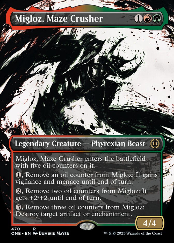 Migloz, Maze Crusher (Borderless Ichor Step-and-Compleat Foil) [Phyrexia: All Will Be One] | Mindsight Gaming