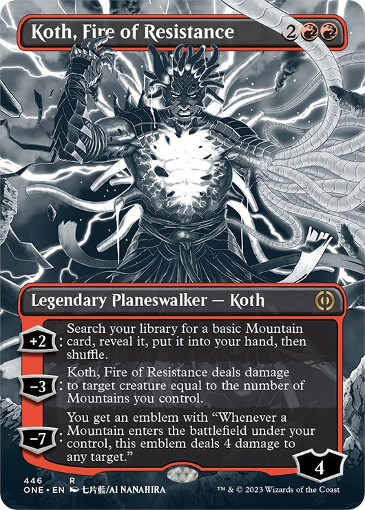 Koth, Fire of Resistance (Borderless Manga Step-and-Compleat Foil) [Phyrexia: All Will Be One] | Mindsight Gaming