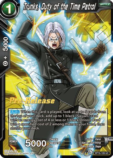 Trunks, Duty of the Time Patrol (BT16-109) [Realm of the Gods Prerelease Promos] | Mindsight Gaming