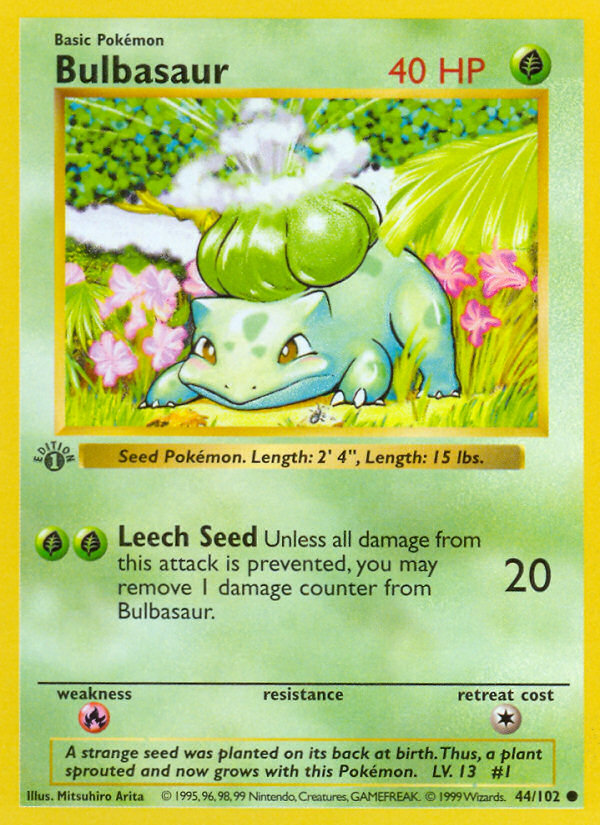 Bulbasaur (44/102) (Shadowless) [Base Set 1st Edition] | Mindsight Gaming