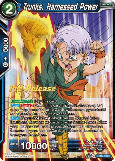 Trunks, Harnessed Power (BT16-033) [Realm of the Gods Prerelease Promos] | Mindsight Gaming