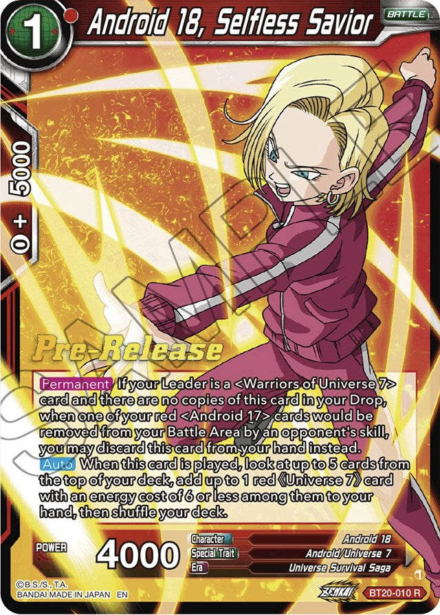 Android 18, Selfless Savior (BT20-010) [Power Absorbed Prerelease Promos] | Mindsight Gaming