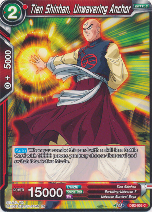 Tien Shinhan, Unwavering Anchor (Reprint) (DB2-003) [Battle Evolution Booster] | Mindsight Gaming