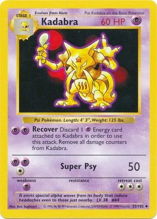 Kadabra (32/102) [Base Set Shadowless Unlimited] | Mindsight Gaming