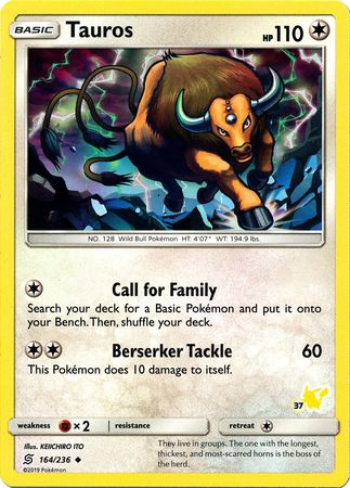 Tauros (164/236) (Pikachu Stamp #37) [Battle Academy 2020] | Mindsight Gaming