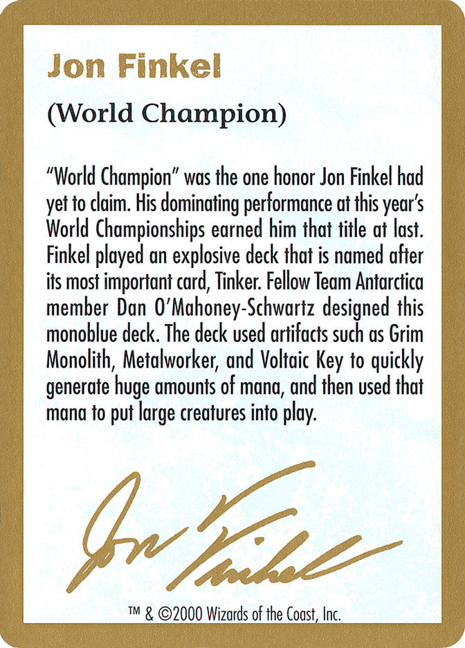 Jon Finkel Bio [World Championship Decks 2000] | Mindsight Gaming